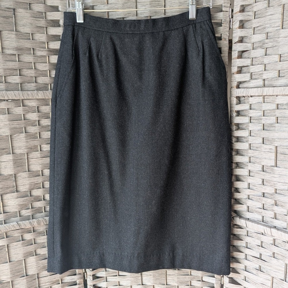 Vtg Evan-Picone Pencil Skirt Dark Gray Worsted Wool Pleated Sz 12 ILGWU Label